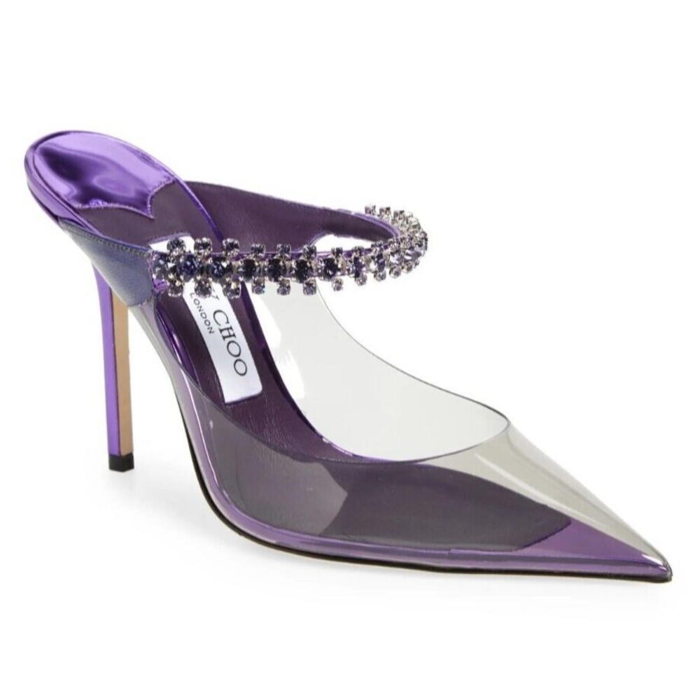 COPY - Jimmy Choo Bing 100 Womens Crystal Mules Heels Sandals Size 37.5, US 7.5…